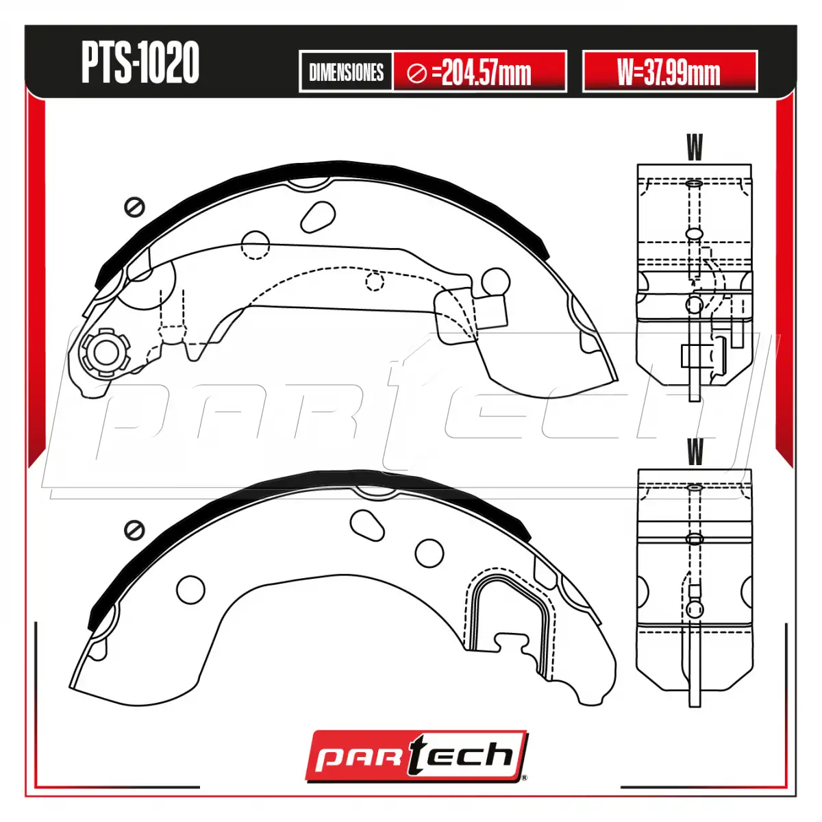 Zapatas para Freno de Tambor PTS-1020 · PARTECH