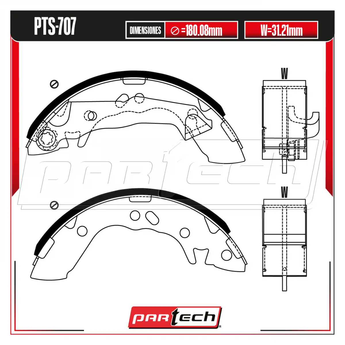 Zapatas para Freno de Tambor PTS-707 · PARTECH