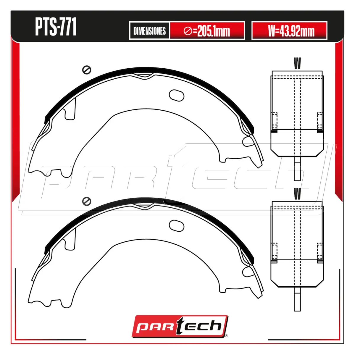 Zapatas para Freno de Tambor PTS-771 · PARTECH