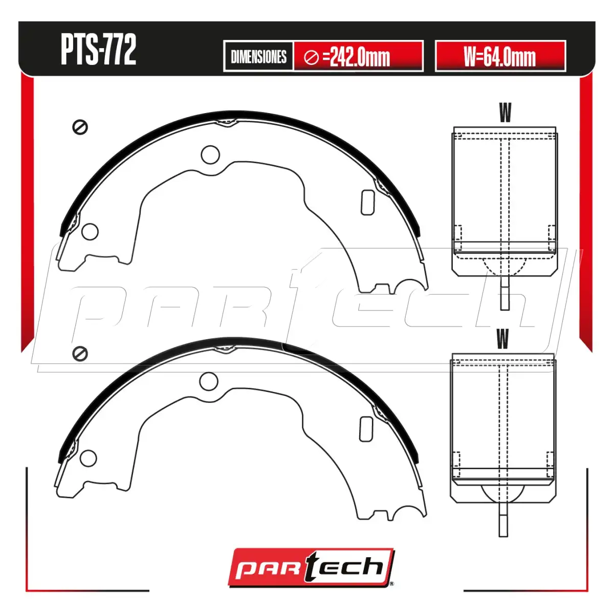 Zapatas para Freno de Tambor PTS-772 · PARTECH