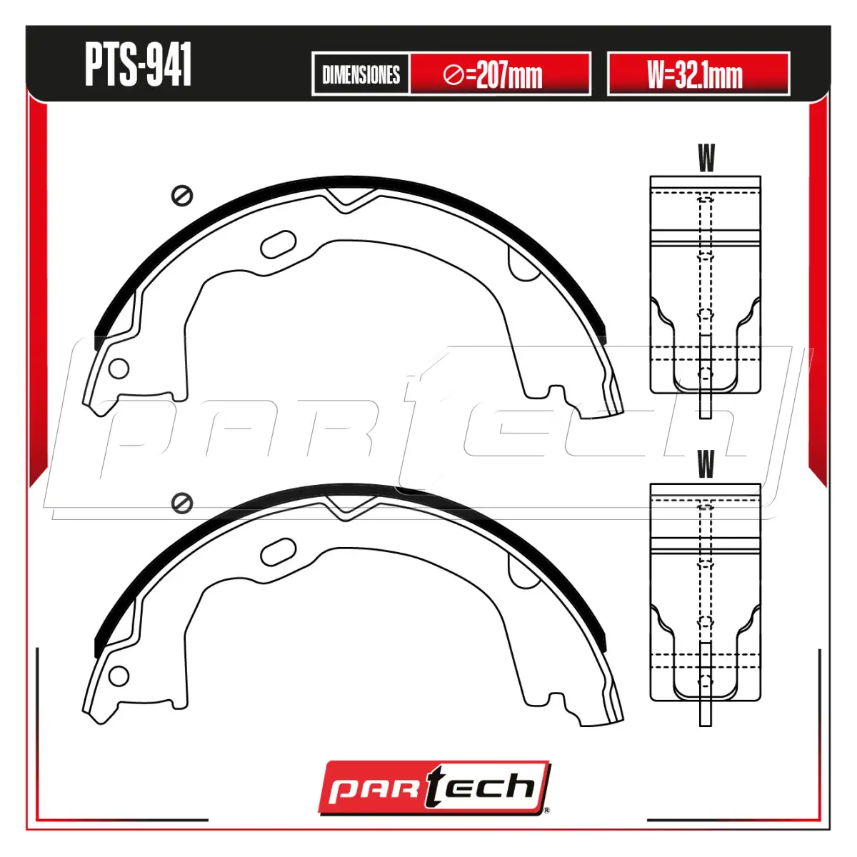 Zapatas para Freno de Tambor PTS-941 · PARTECH