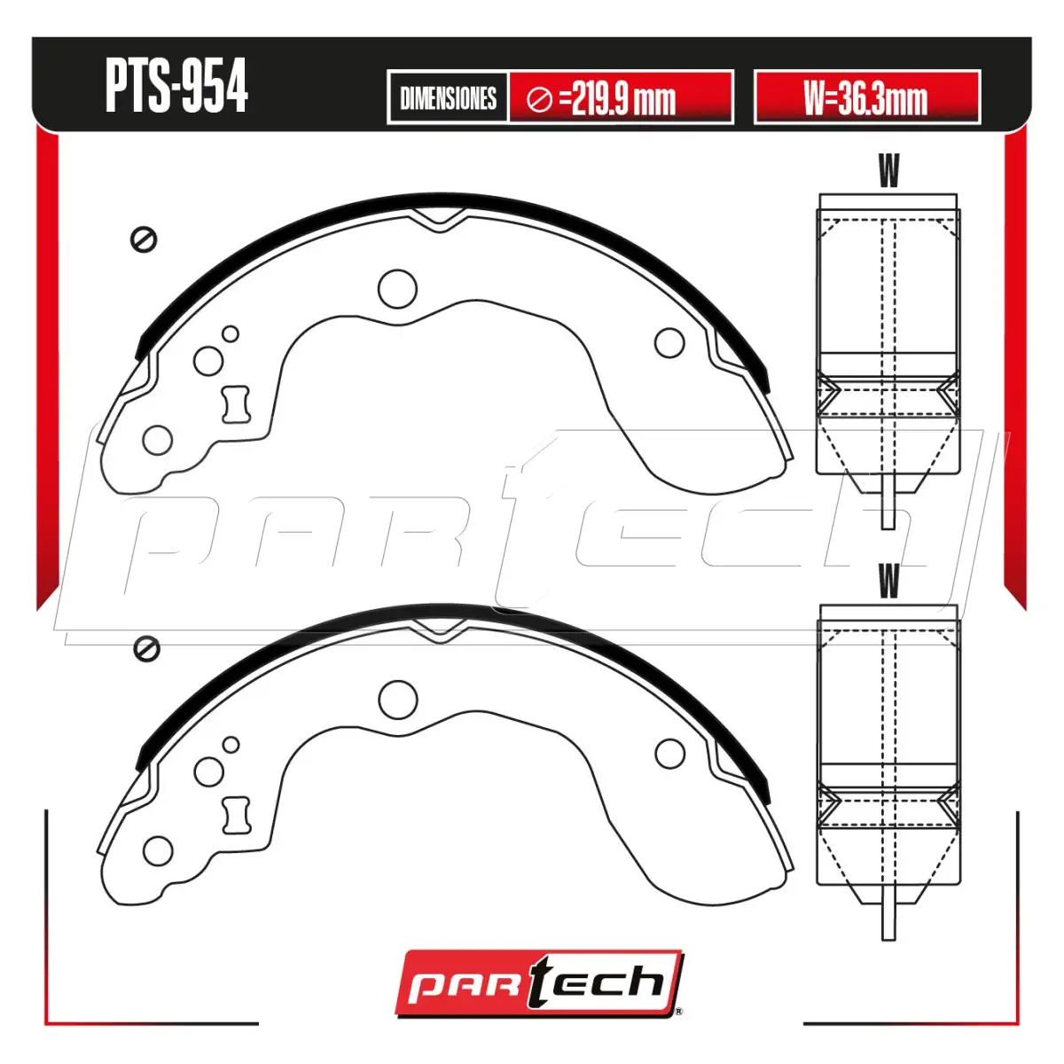 Zapatas para Freno de Tambor PTS-954 · PARTECH